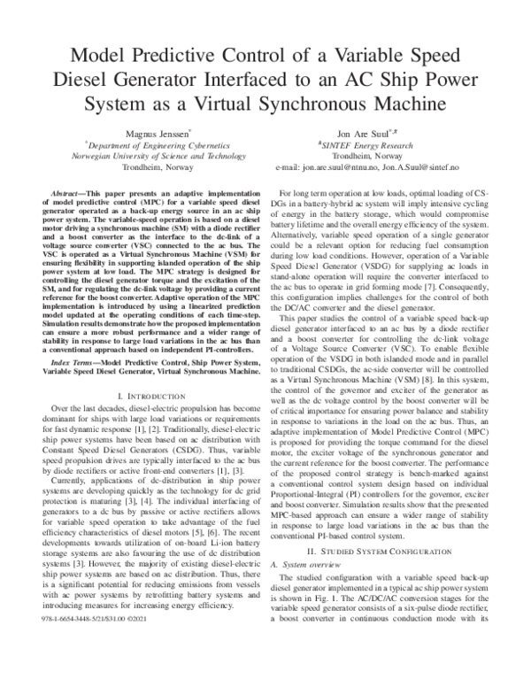 (PDF) Model Predictive Control of a Variable Speed Diesel Generator ...