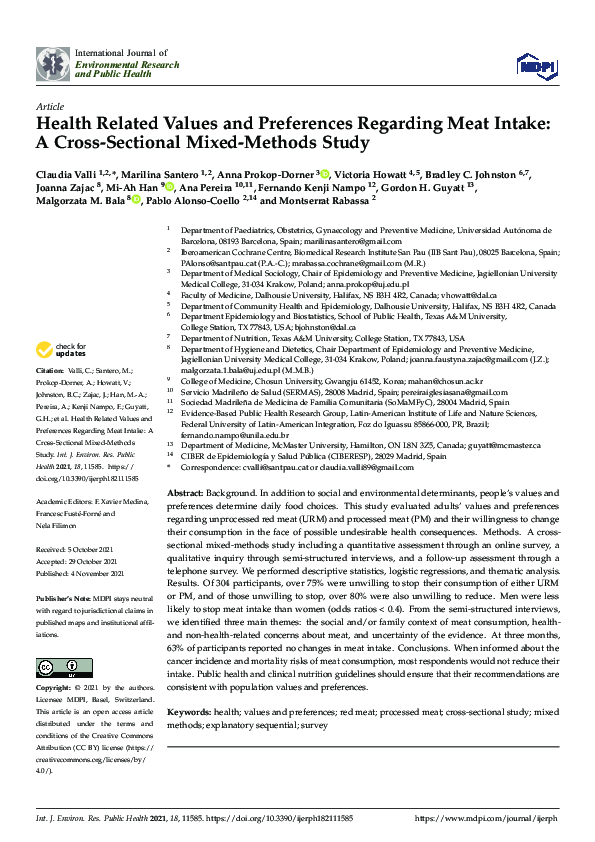 (PDF) Health Related Values and Preferences Regarding Meat Intake: A ...