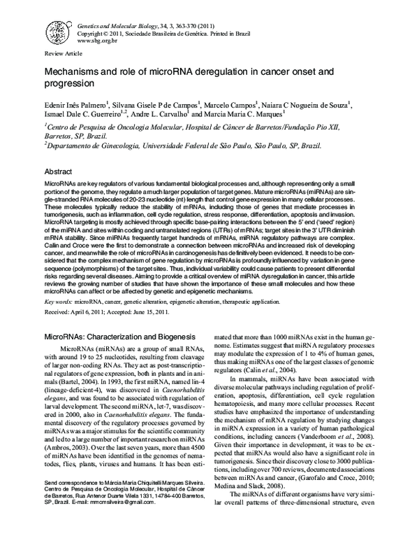 (PDF) Mechanisms and role of microRNA deregulation in cancer onset and ...