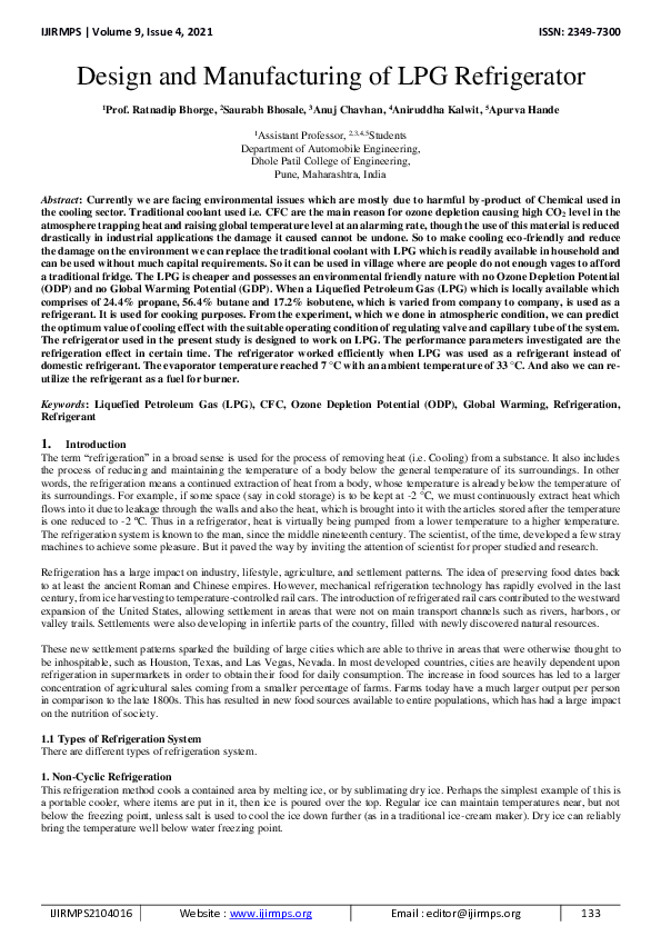 (PDF) Design and Manufacturing of LPG Refrigerator Anuj Chavhan