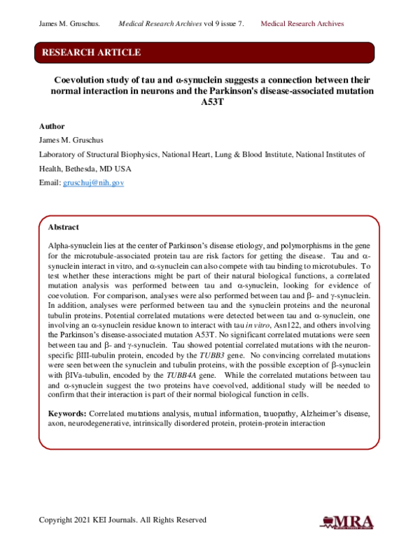 (PDF) Coevolution study of tau and a-synuclein suggests a connection ...