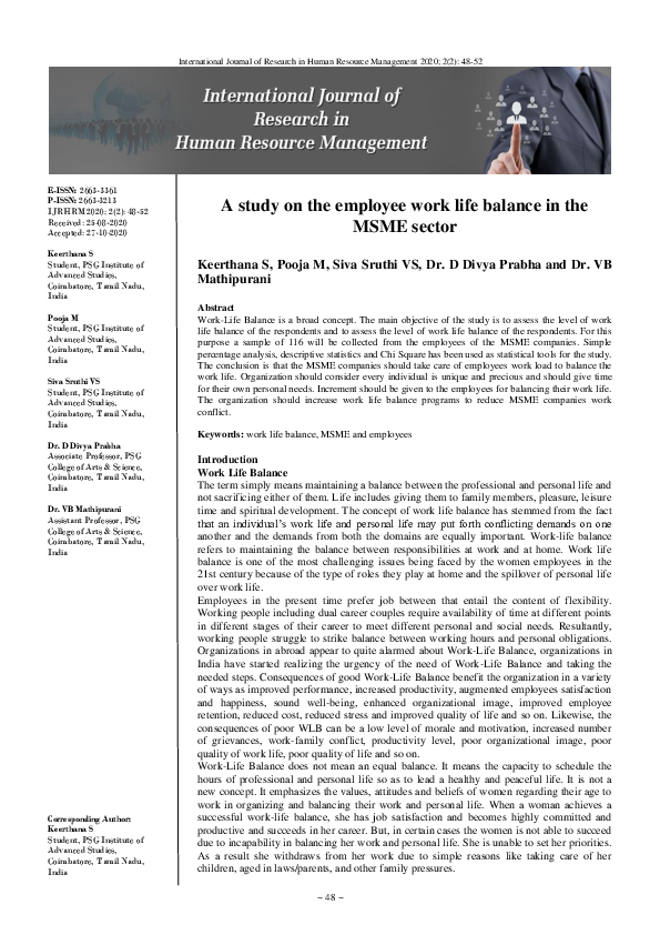 (PDF) A study on the employee work life balance in the MSME sector
