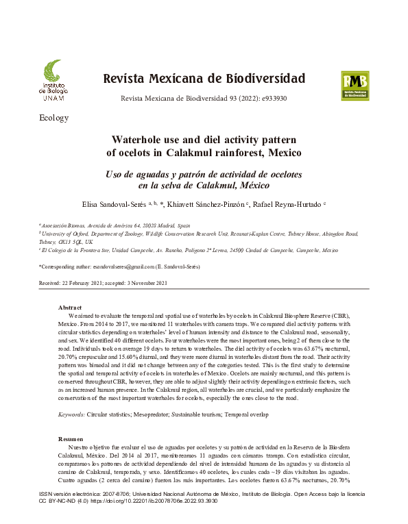 (PDF) Waterhole use and diel activity pattern of ocelots in Calakmul