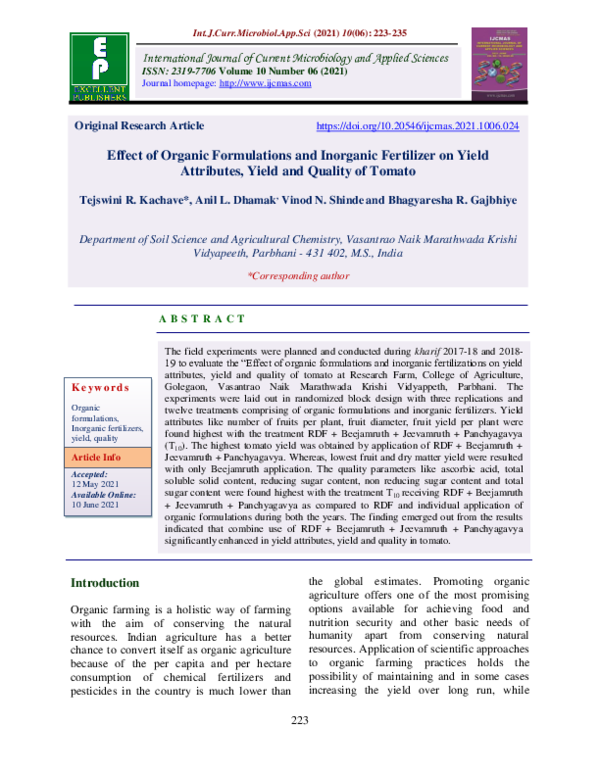 (PDF) Effect of Organic Formulations and Inorganic Fertilizer on Yield ...