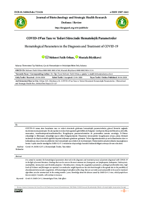 (PDF) Hematological Parameters in the Diagnosis and Treatment of COVID ...