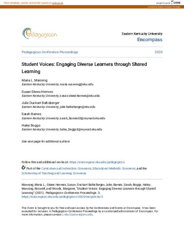 (PDF) Student Voices: Engaging Diverse Learners through Shared Learning