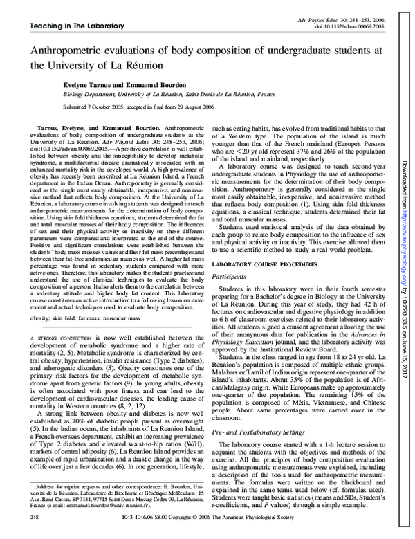 (PDF) Anthropometric evaluations of body composition of undergraduate ...