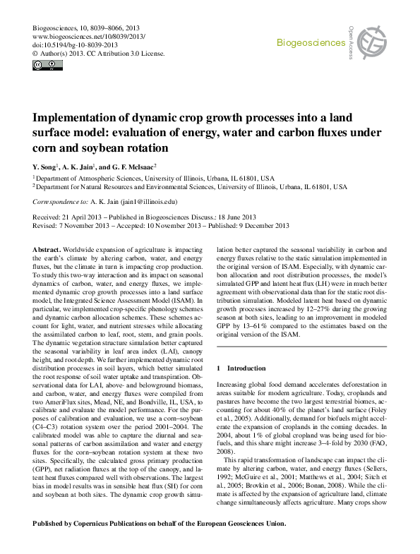 (PDF) Implementation of dynamic crop growth processes into a land ...
