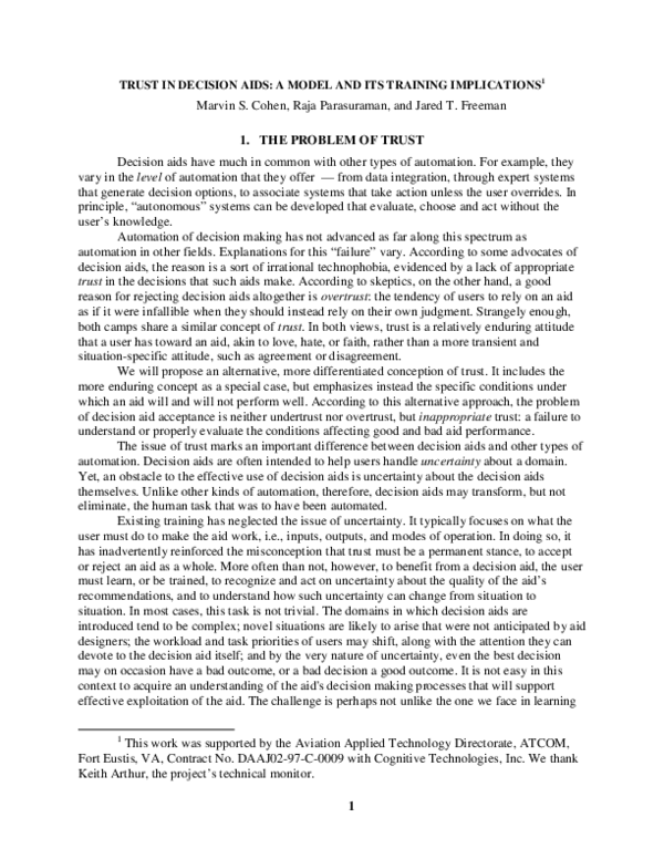 (PDF) Trust in decision aids: A model and its training implications