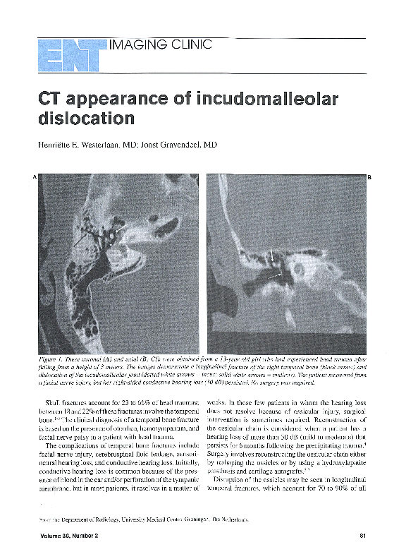 (PDF) CT Appearance of Incudomalleolar Dislocation