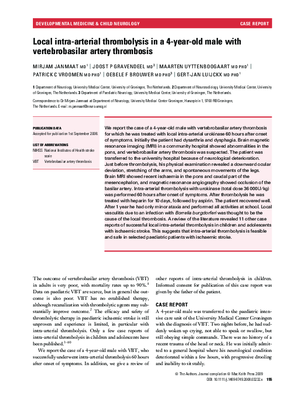 (PDF) Local intra-arterial thrombolysis in a 4-year-old male with ...