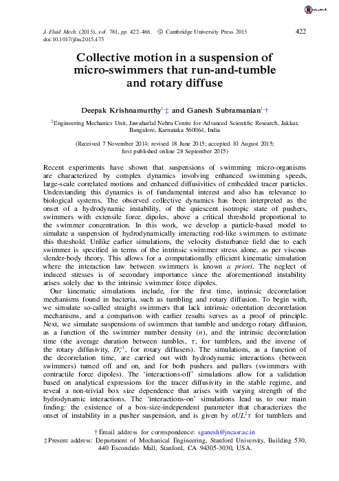 (PDF) Collective motion in a suspension of micro-swimmers that run-and ...