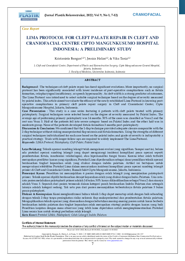 (PDF) Lima Protocol for Cleft Palate Repair in Cleft and Craniofacial ...