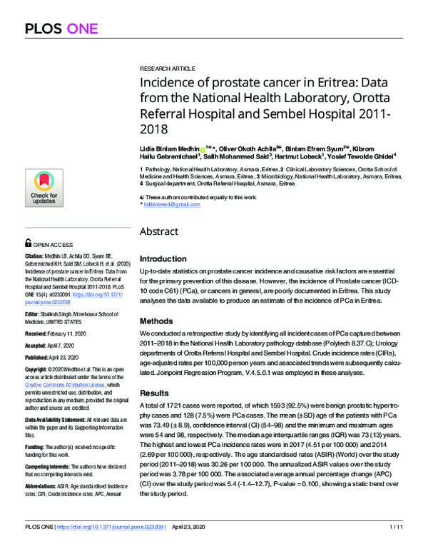 (PDF) Incidence of prostate cancer in Eritrea: Data from the National ...
