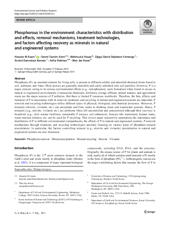(PDF) Phosphorous in the environment: characteristics with distribution ...