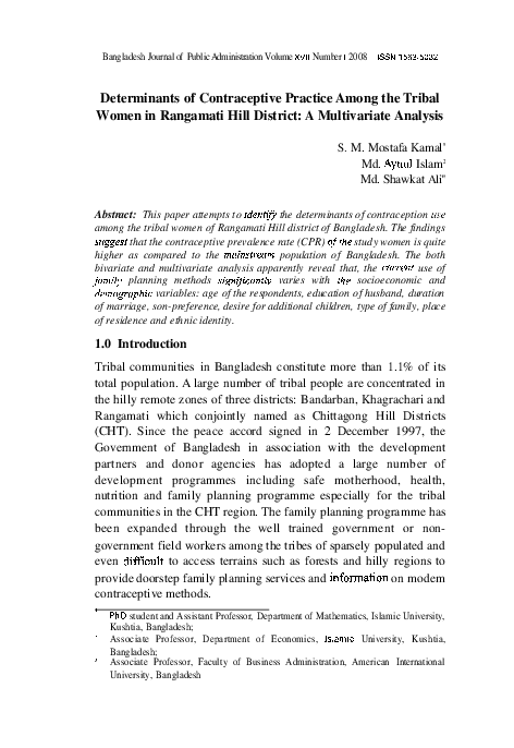 (PDF) Determinants of Contraceptive Practice Among the Tribal Women in ...