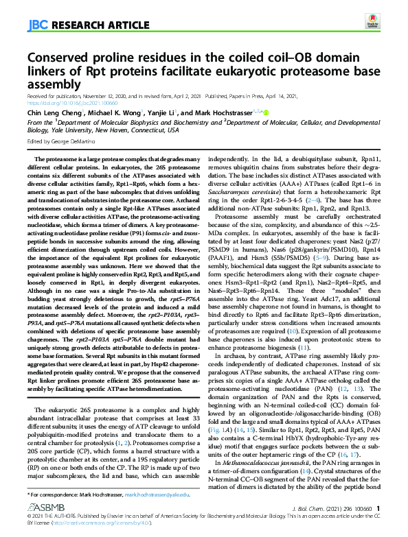 (PDF) Conserved proline residues in the coiled coil–OB domain linkers ...
