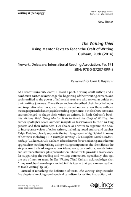 (PDF) The Writing Thief Using Mentor Texts to Teach the Craft of ...