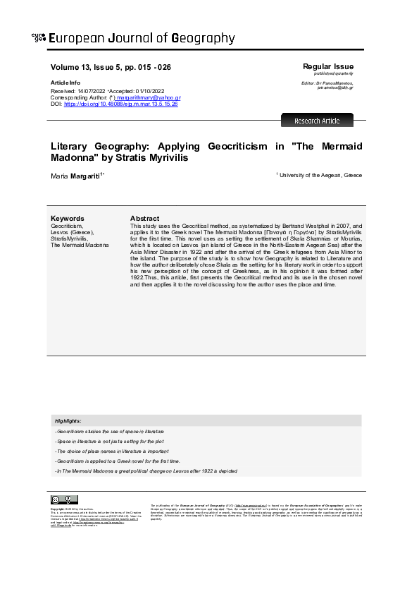 (PDF) Literary Geography: Applying Geocriticism in 