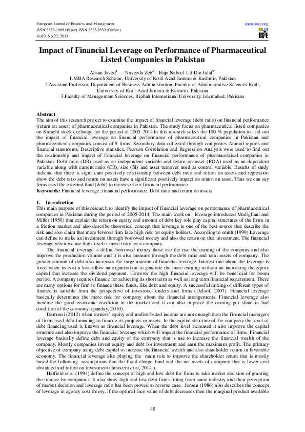 (PDF) Impact of Financial Leverage on Performance of Pharmaceutical ...