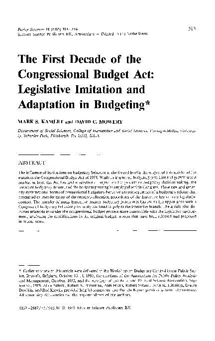 (PDF) The first decade of the Congressional Budget Act: Legislative ...