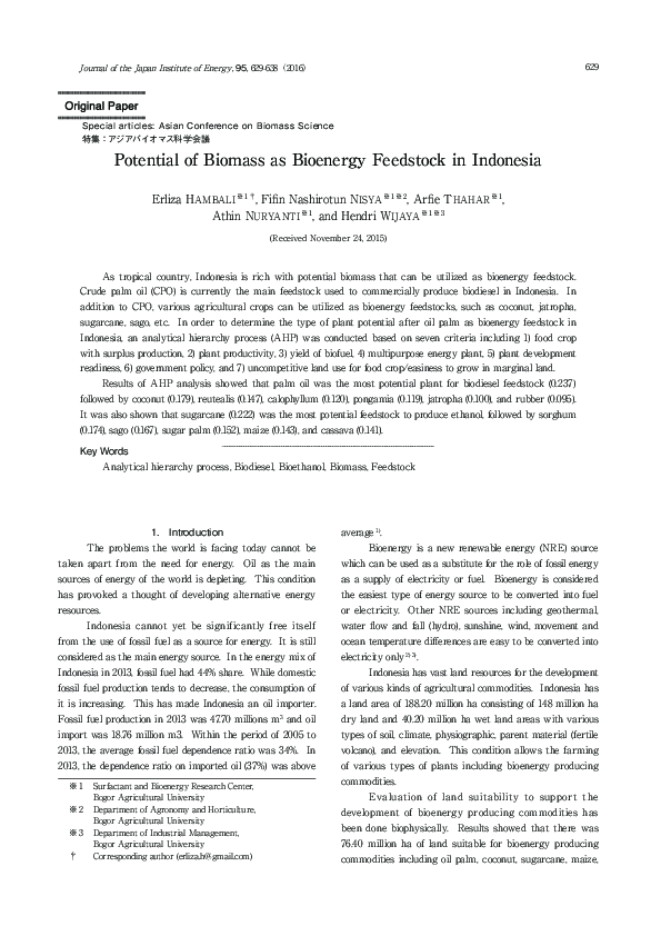 (PDF) Potential of Biomass as Bioenergy Feedstock in Indonesia