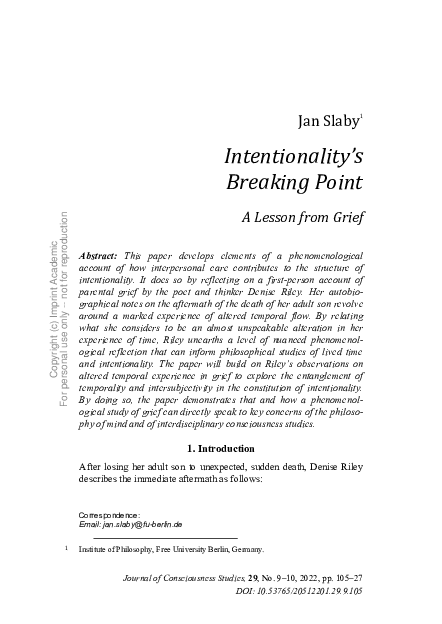 (PDF) Intentionality's Breaking Point: A Lesson from Grief