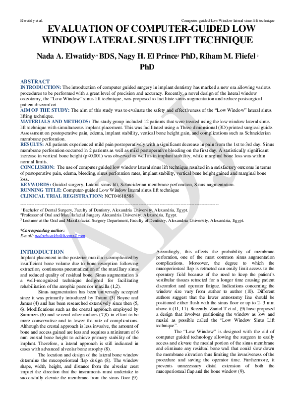 (PDF) Evaluation of ComputerGuided Low Window Lateral Sinus Lift