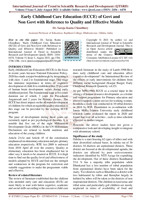 (PDF) Early Childhood Care Education (ECCE) of Govt and Non Govt with ...