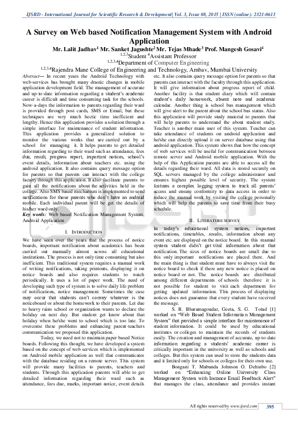 (PDF) Web Based Notification Management System with Android Application