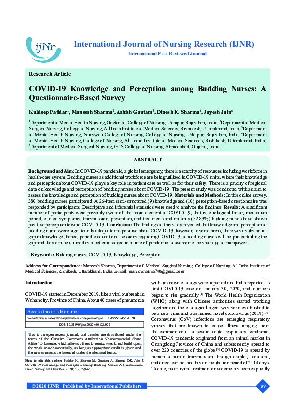 (PDF) COVID-19 Knowledge and Perception among Budding Nurses: A ...