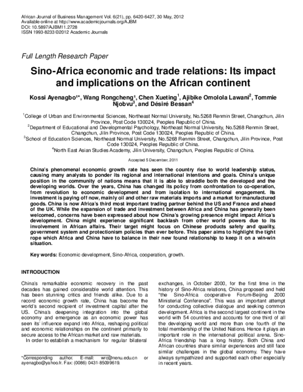 (PDF) Sino-Africa economic and trade relations: Its impact and ...