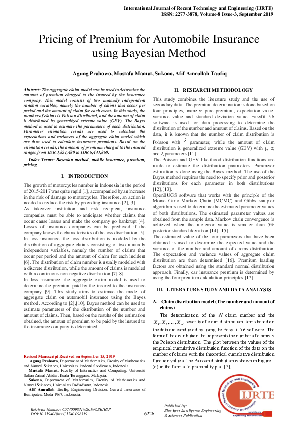 (PDF) Pricing of Premium for Automobile Insurance using Bayesian Method