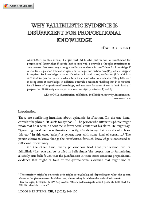 (PDF) Why Fallibilistic Evidence is Insufficient for Propositional ...