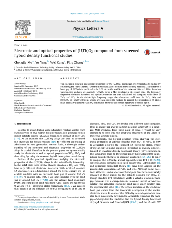 (PDF) Electronic and optical properties of (U,Th)O2 compound from ...