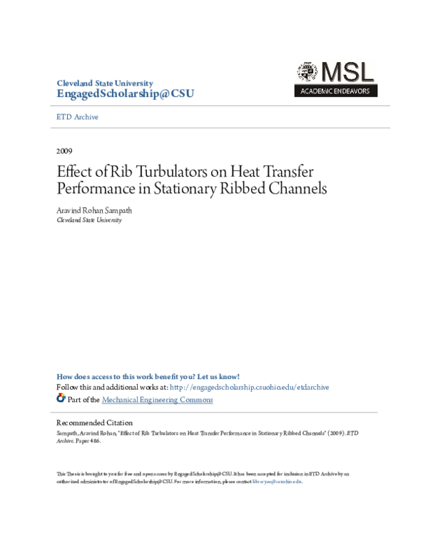 (PDF) EngagedScholarship@CSU Effect of Rib Turbulators on Heat Transfer ...
