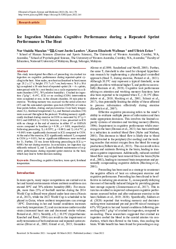 (PDF) Ice Ingestion Maintains Cognitive Performance during a Repeated ...