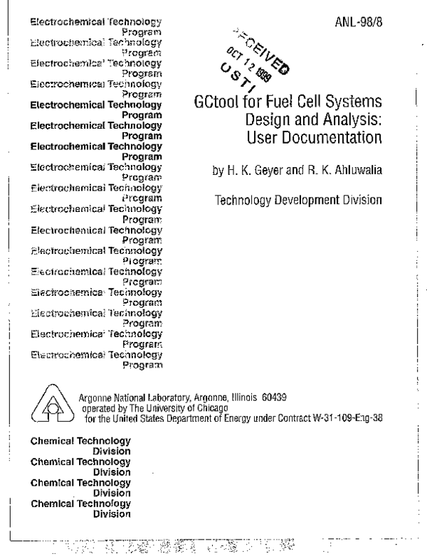 (PDF) GCtool for fuel cell systems design and analysis : user documentation
