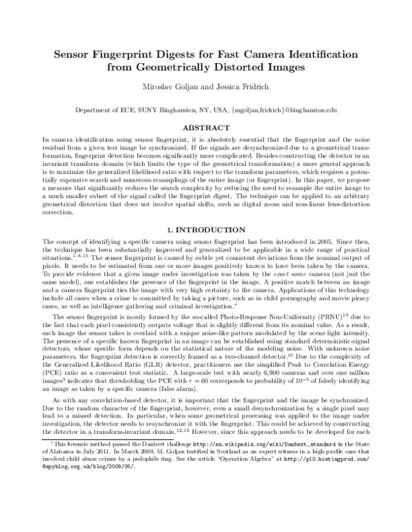 (PDF) Sensor fingerprint digests for fast camera identification from ...