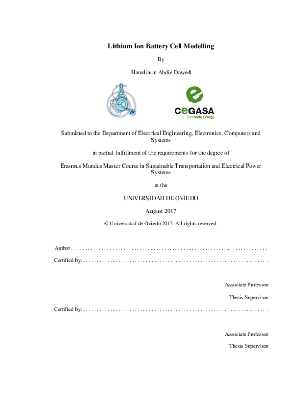 (PDF) Lithium Ion Battery Cell Modelling