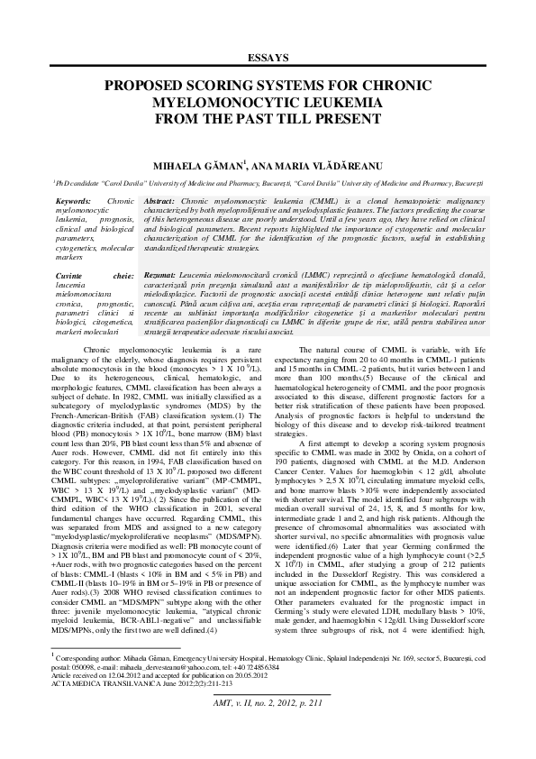 (PDF) Proposed Scoring Systems for Chronic Myelomonocytic Leukemia from ...