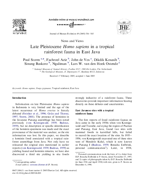 (PDF) Late Pleistocene Homo sapiens in a tropical rainforest fauna in ...
