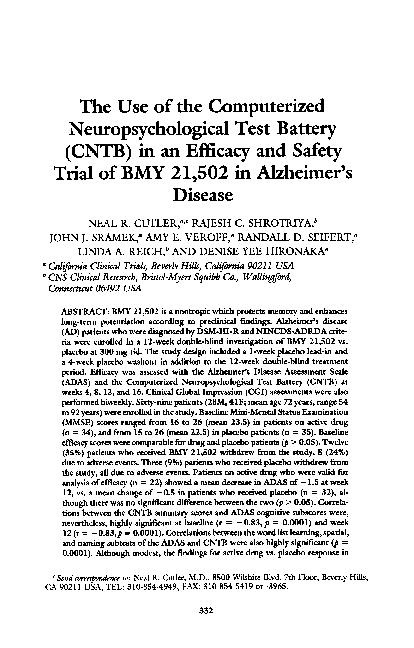 (PDF) The Use of the Computerized Neuropsychological Test Battery (CNTB ...