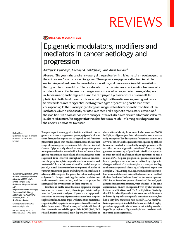 (PDF) Epigenetic modulators, modifiers and mediators in cancer ...