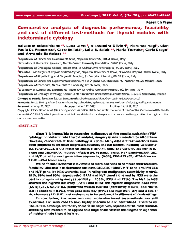 (PDF) Comparative analysis of diagnostic performance, feasibility and ...