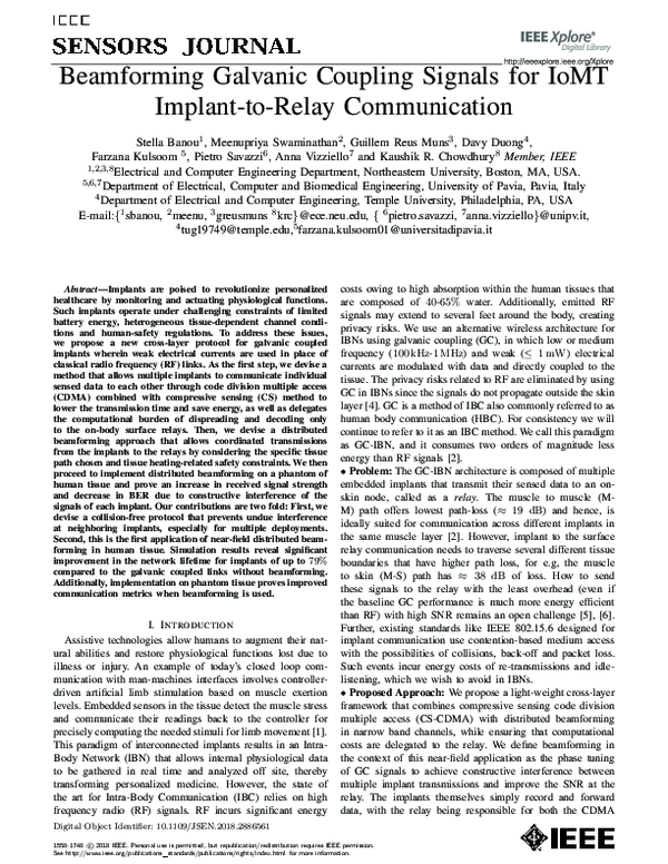 (PDF) Beamforming Galvanic Coupling Signals for IoMT Implant-to-Relay ...
