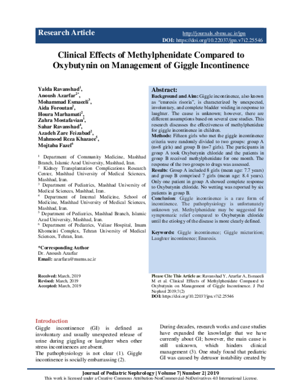 (PDF) Clinical Effects of Methylphenidate Compared to Oxybutynin on