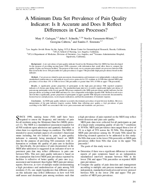 (PDF) A Minimum Data Set Prevalence of Pain Quality Indicator Is It