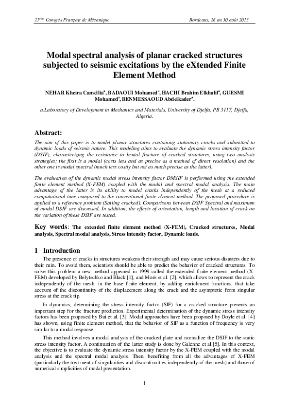 (PDF) Modal spectral analysis of planar cracked structures subjected to ...