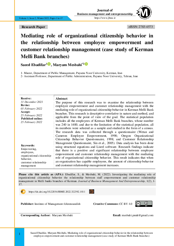 (PDF) Mediating role of organizational citizenship behavior in the ...